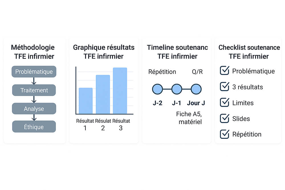 Schéma méthodologie TFE infirmier – étapes, outils, critères et limites.
