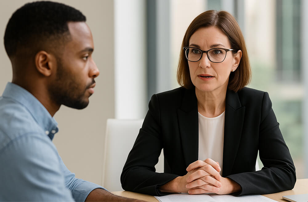 Étudiant présentant son mémoire devant un jury universitaire dans une salle de soutenance, ambiance académique sérieuse et professionnelle