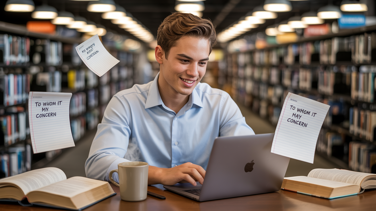Étudiant souriant rédigeant des recommandations de mémoire sur ordinateur